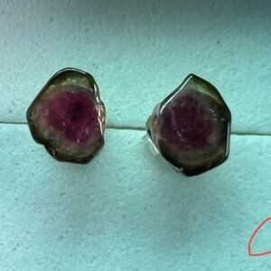 Watermelon tourmaline silver earrings